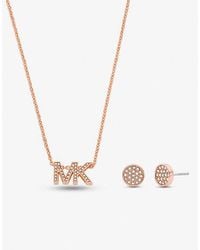 Michael Kors - Rose Gold-tone Brass Logo Necklace And Earrings Set - Lyst