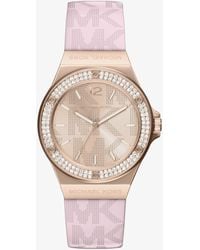 Michael Kors - Lennox Pavé-Tone And Logo Silicone Strap Watch - Lyst