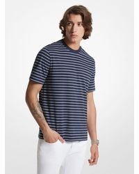 Michael Kors - Striped Pima Cotton Blend Piqué T-shirt - Lyst