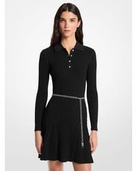 MICHAEL Michael Kors - Mkvestido Tipo Polo Acanalado De Viscosa Con Cinturón - Lyst