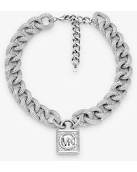 Michael Kors - Precious Metal-plated Brass Pavé Lock Curb Link Necklace - Lyst
