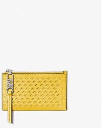 Michael Kors - Empire Small Woven Leather Card Case - Lyst
