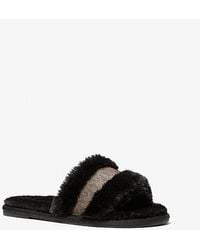 Michael Kors - Alexis Faux Fur And Metallic Signature Logo Slide Sandal - Lyst
