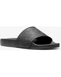 Michael Kors Gilmore Logo Embossed Faux Leather Slide Sandal - Black