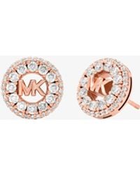 Michael Kors - Mk Fulton Precious Metal-Plated Pavé Logo Charm Stud Earrings - Lyst