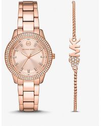 Michael Kors - Mini Tibby Rose Gold-tone Pavé Watch And Bracelet Gift Set - Lyst