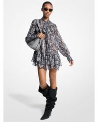 MICHAEL Michael Kors - Mkvestido De Georgette Con Motivo De Cachemir Metalizado Y Cuello Con Lazada - Lyst