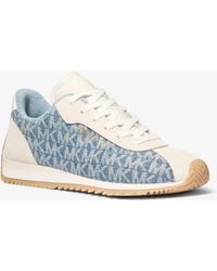 MICHAEL Michael Kors - Mk Rhodes Signature Logo Print Denim And Leather Trainer - Lyst