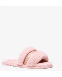 Michael Kors - Alexis Faux Fur And Metallic Signature Logo Slide Sandal - Lyst