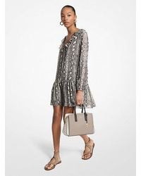 Michael Kors - Snake Print Georgette Ruffle Mini Dress - Lyst