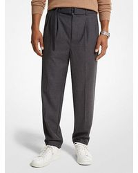Michael Kors - Stretch Wool Flannel Belted Trousers - Lyst