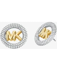 Michael Kors - Medium Precious Metal-Plated Brass Pavé Logo Stud Earrings - Lyst