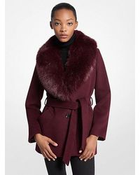Michael Kors - Faux Fur Trim Wool Blend Coat - Lyst