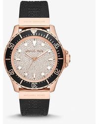 Michael Kors - Oversized Slim Everest Pavé Rose-gold Tone And Embossed Silicone Watch - Lyst