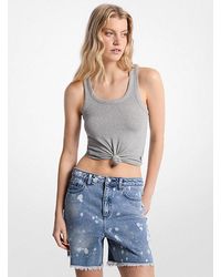 Michael Kors - Tie-Front Ribbed Stretch Knit Tank Top - Lyst