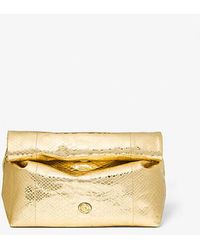Michael Kors - Monogramme Medium Metallic Python Embossed Leather Lunch Box Clutch - Lyst