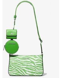 Michael Kors - Jet Set Leather Medium Animal Print Logo Crossbody Bag With Case For Apple Airpods Pro - Lyst