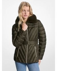 MICHAEL Michael Kors - Mk Faux Fur Trim Packable Nylon Puffer Jacket - Lyst
