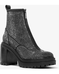culver embellished nubuck and glitter chain mesh lace up boot