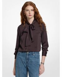 MICHAEL Michael Kors - Michael Kors Satin Tie-Neck Blouse - Lyst