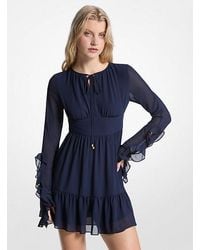 MICHAEL Michael Kors - Mk Ruffled Georgette Long-Sleeve Dress - Lyst