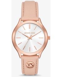 Michael Kors - Slim Runway Rose Gold-tone And Leather Watch - Lyst