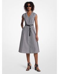 MICHAEL Michael Kors - Mk Robe Mi-Longue En Popeline De Coton Rayée À Ceinture - Lyst