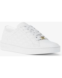 MICHAEL Michael Kors - Mk Keating Logo Embossed Leather Trainers - Lyst