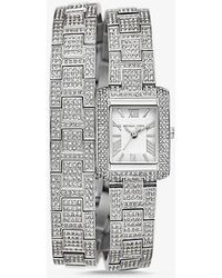 Michael Kors - Petite Emery Pavé Silver-tone Double Wrap Watch - Lyst