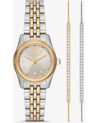 Michael Kors - Mk Lexington Pavé Two-Tone Watch And Slider Bracelet Gift Set - Lyst
