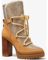 culver embellished nubuck and glitter chain mesh lace up boot