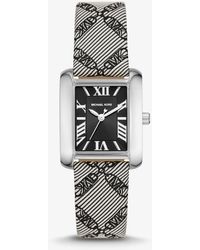 Michael Kors - Reloj Emery mini en tono plateado de jacquard con logotipo imperio - Lyst