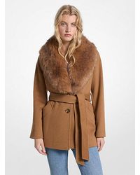 Michael Kors - Faux Fur Trim Wool Blend Coat - Lyst