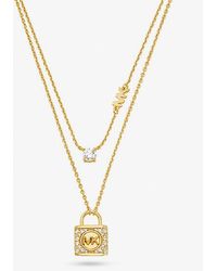 Michael Kors - Mk Precious Metal-Plated Sterling Pavé Lock Layered Necklace - Lyst