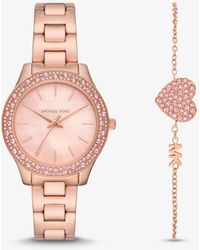 Michael Kors Liliane Pavé Rose Gold-tone Watch And Bracelet Gift Set - Pink