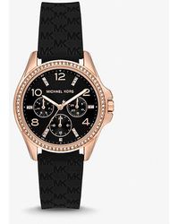 Michael Kors - Mini Pilot Pavé Rose Gold-tone And Logo Silicone Watch - Lyst