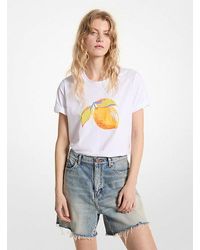 Michael Kors - Sequined Lemon Organic Cotton Jersey T-shirt - Lyst