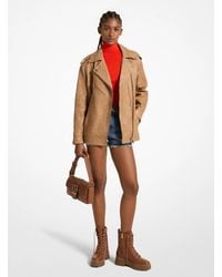 MICHAEL Michael Kors - Mk Oversized Crinkled Leather Moto Jacket - Lyst