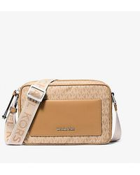 Michael Kors - Jet Set Large Signature Logo Print Woven Crossbody Bag - Lyst