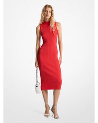 MICHAEL Michael Kors - Mk Ribbed Mock Neck Midi Dress - Lyst