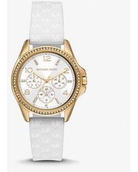 Michael Kors - Mini Pilot Pavé Gold-tone And Logo Silicone Watch - Lyst