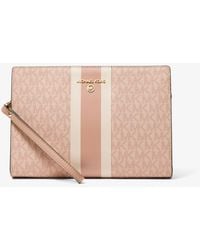 michael kors medium logo stripe zip pouch