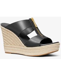 MICHAEL Michael Kors Cary Leather Wedge Sandal in Brown | Lyst UK