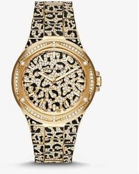 Michael Kors - Lennox Goldtone Stainless Steel, Enamel, & Crystal Bracelet Watch - Lyst