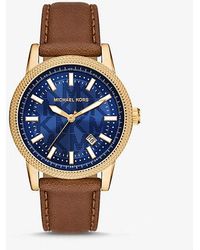 Michael Kors - Oversized Hutton Gold-tone And Leather Watch - Lyst
