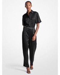 Michael Kors - Logo Jacquard Satin Belted Jumpsuit - Lyst