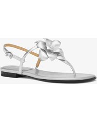 MICHAEL Michael Kors - Mk Jacie Floral Embellished Metallic Leather T-Strap Sandal - Lyst
