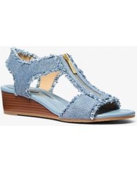 MICHAEL Michael Kors - Mk Berkley Frayed Denim Wedge Sandal - Lyst