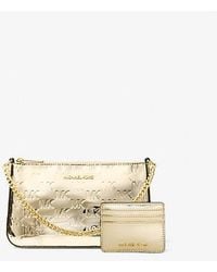 Michael Kors - Jet Set Medium Metallic Logo Debossed Pochette And Card Case Gift Set - Lyst