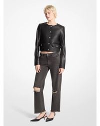 MICHAEL Michael Kors - Studded Cropped Leather Jacket - Lyst